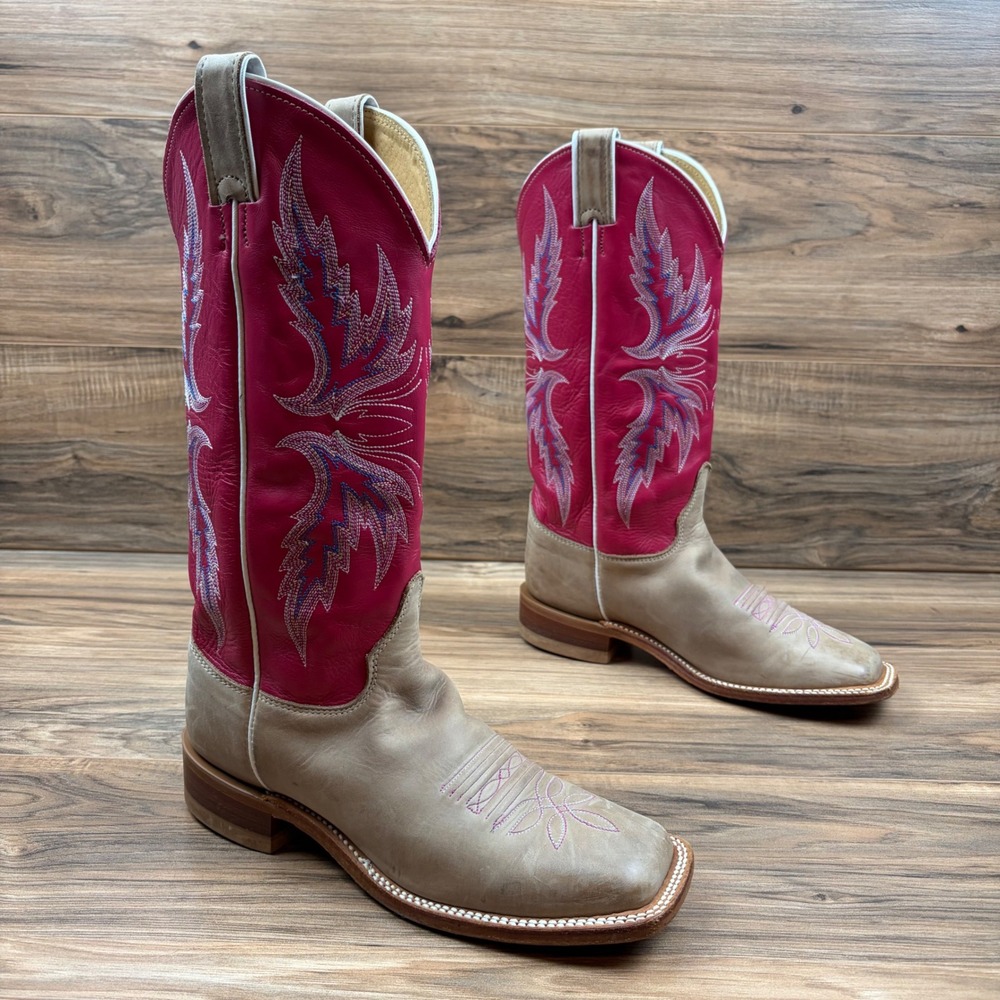 Justin Bent Rail Womens 8B Pink Tan Boho Coastal 13" Western Boots BRL311